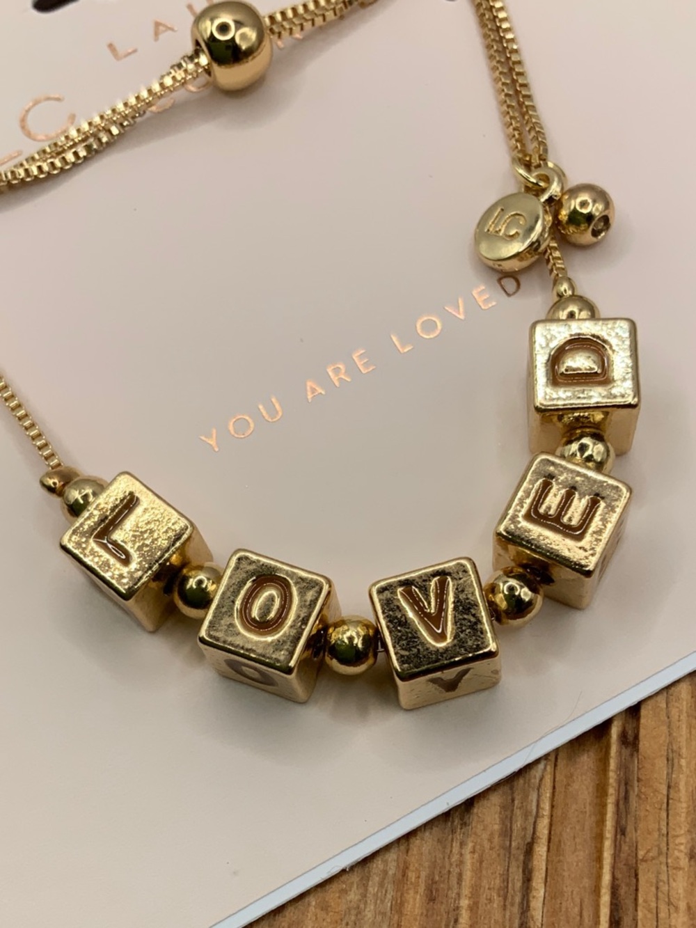 LC Lauren Conrad Gold 'LOVED' Letter Block Bracelet